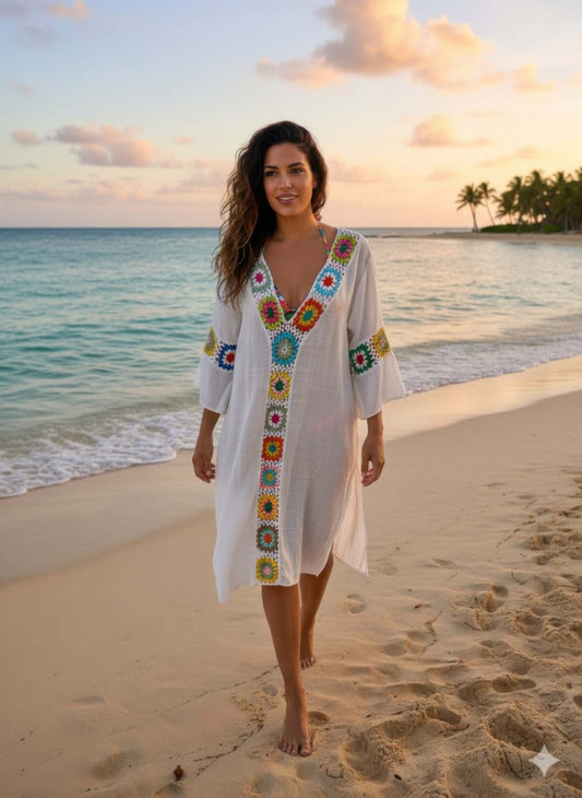 Linen Crochet Maxi Dress