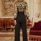 Flower Vein Sequin Print Jumpsuit