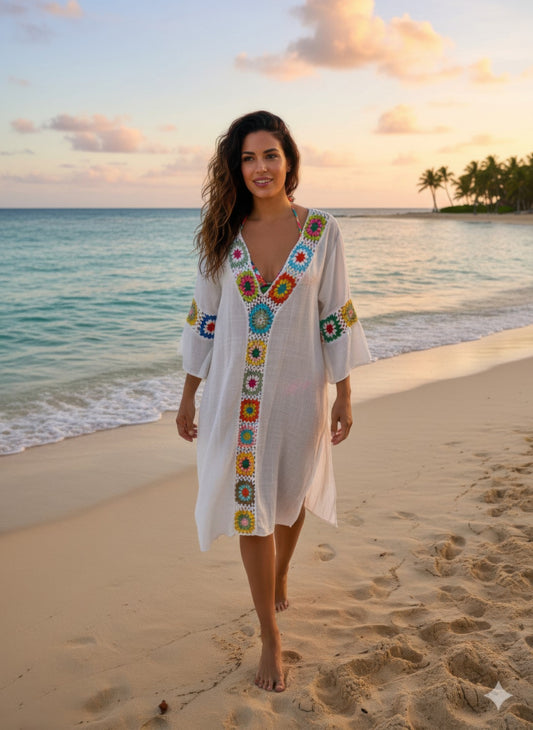 Linen Crochet Maxi Dress