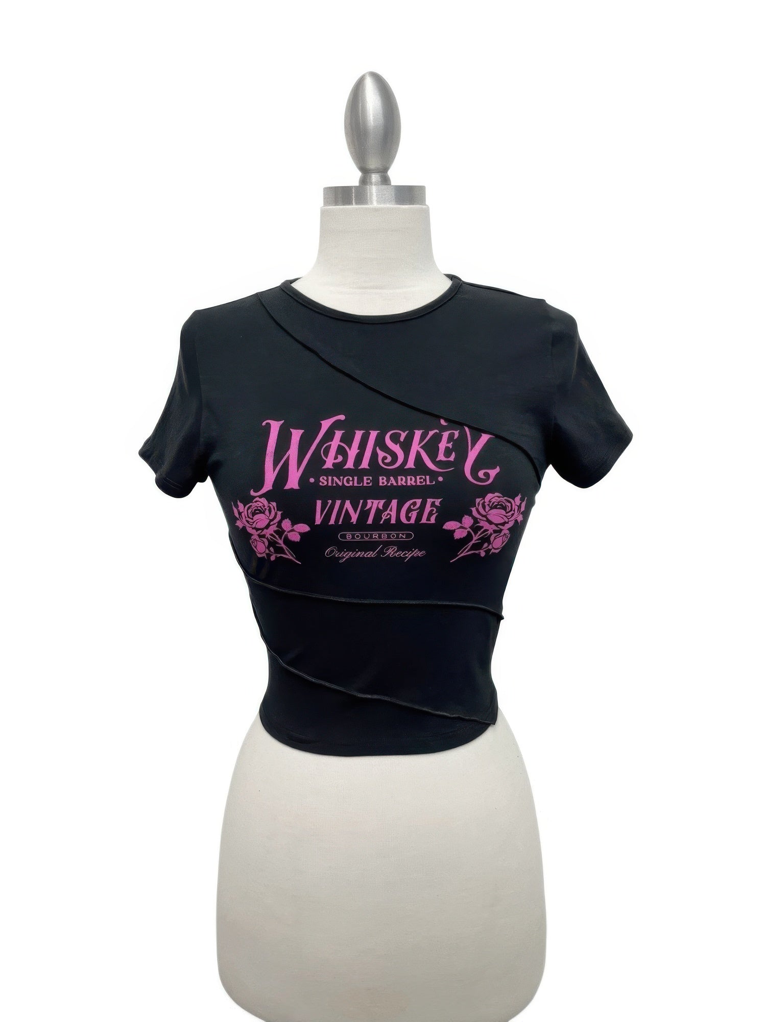 Whiskey Vintage Graphic Asymmetrical Crop Top