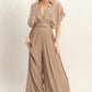 Collared Wrap Top & Wide-leg Pants Set