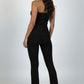 Ribbed Slit Tube Top & High-waist Flare Pants Set