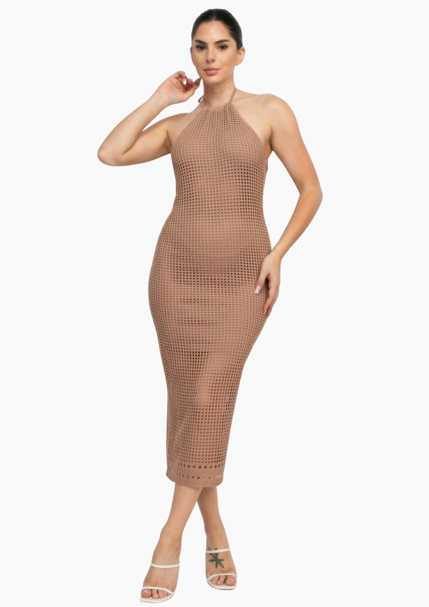 Halter Neck Open-back Midi Dress